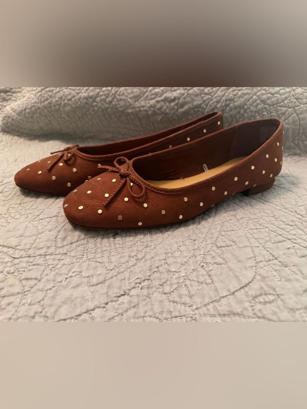 J. Crew Brown Suede Studded Ballet Flats